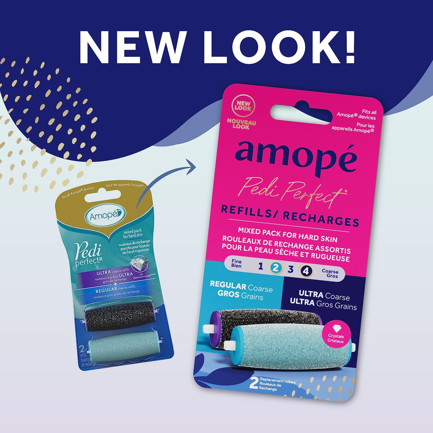 Amope Pedi Perfect Electric Callus Remover Foot File Roller Head Refills, with Diamond Crystals, Removes Hard & Dead Skin, Mixed Pack for Hard Skin, 1