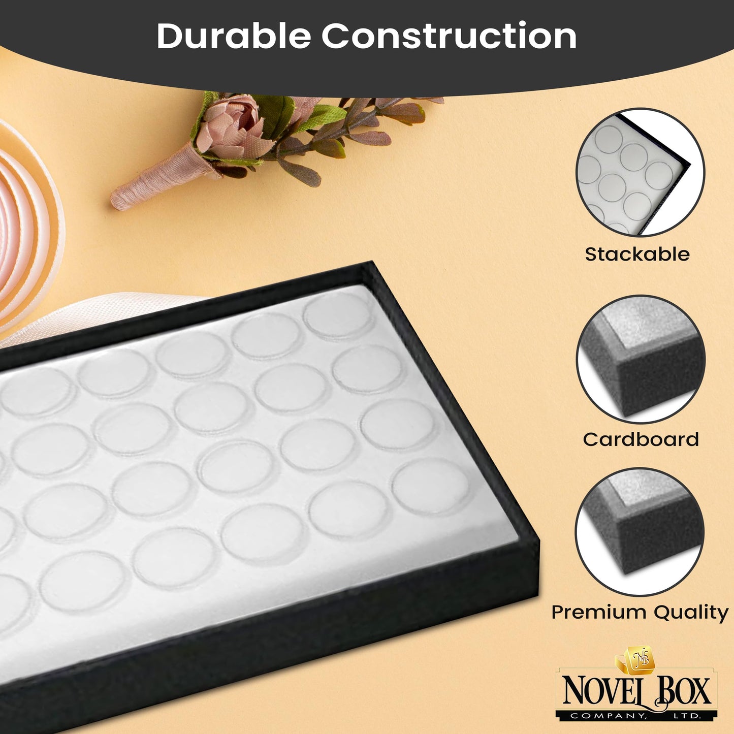 Novel Box Jewelry Display Tray Black Wood 8.25 x 14.75 x 1 Large Jewelry Tray with 36 Gem Jars Insert | Rectangular Display Trays for Collectibles…