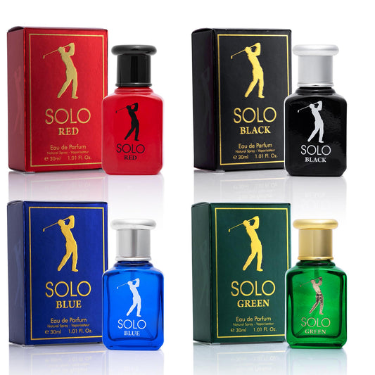 NovoGlow Solo 4-Piece Mini Fragrance Set for Men EDP - Solo Red, Blue, Black & Green - Combination of Woody, Citrus & Spicy Scents - Suitable For All Beauty & Personal Care NovoGlow