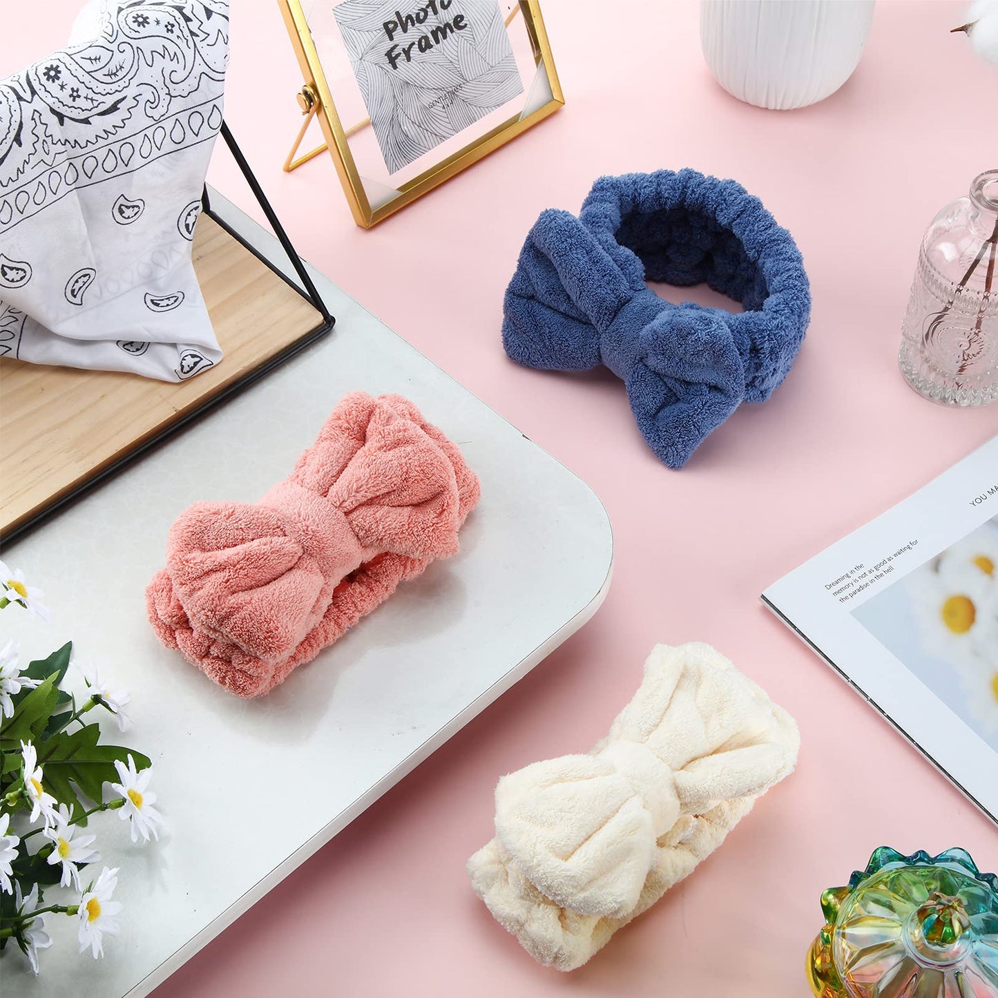 Hicarer 3 Pieces Towel Headbands for Women Makeup Spa Headband for Washing Face Shower