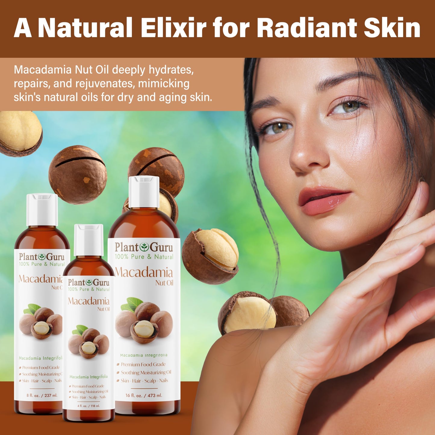 Plant Guru Macadamia Nut Oil 4 fl. oz. Cold Pressed 100% Pure Natural Carrier - Skin, Face, Body, and Hair Moisturizer. Ideal for DIY Creams, Lotions Beauty & Personal Care Plant Guru