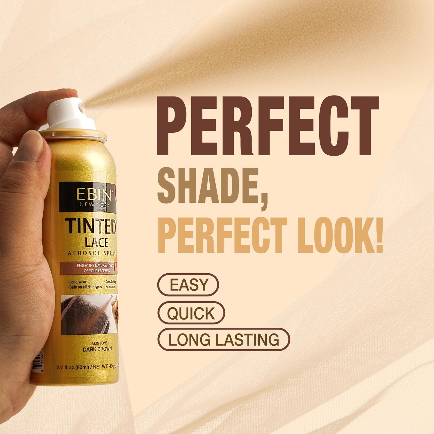EBIN NEW YORK Tinted Lace Spray - Natural Beige, 2.7oz/80ml, Quick dry, Water Resistant, No Residue, High pigmentation, Even Spray, Matching Skin