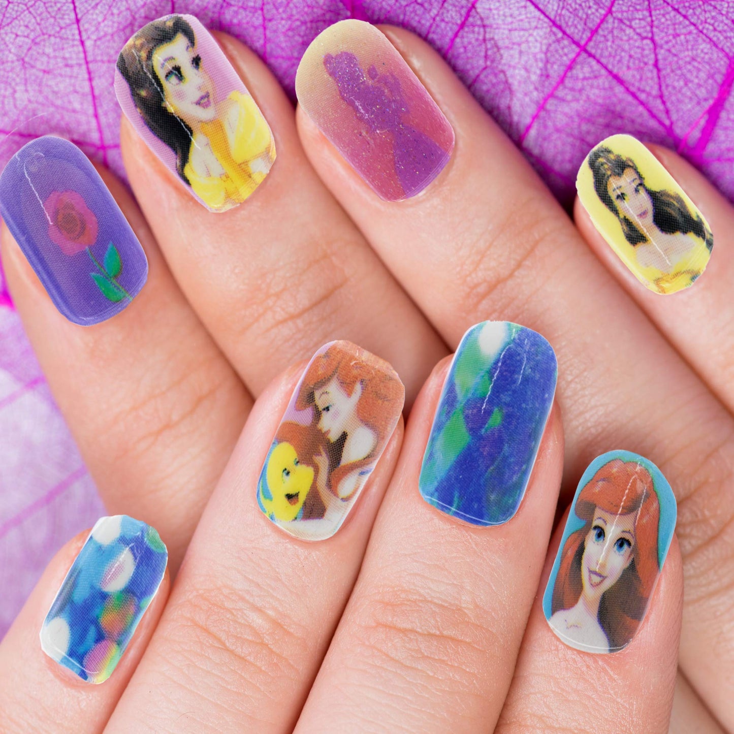 Disney Princess - Townley Girl 48 Pcs Press-On Nails Artificial False Nails Set for Girls, Kids with Pre-Glue Full Cover Acrylic Nail Tip Kit, Ages 6+