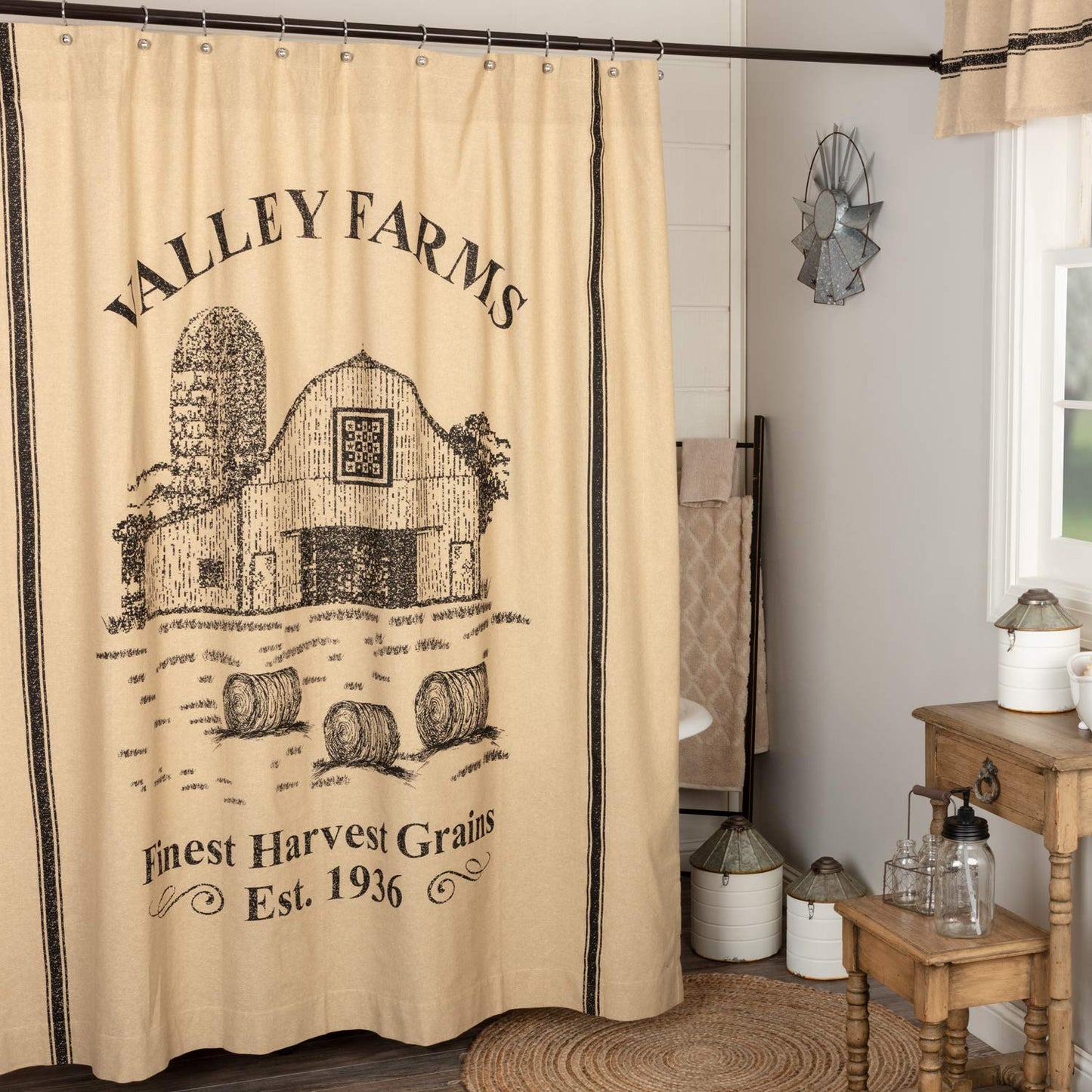 Valley Farms Barn & Silo Country Farmhouse Shower Curtain 72x72