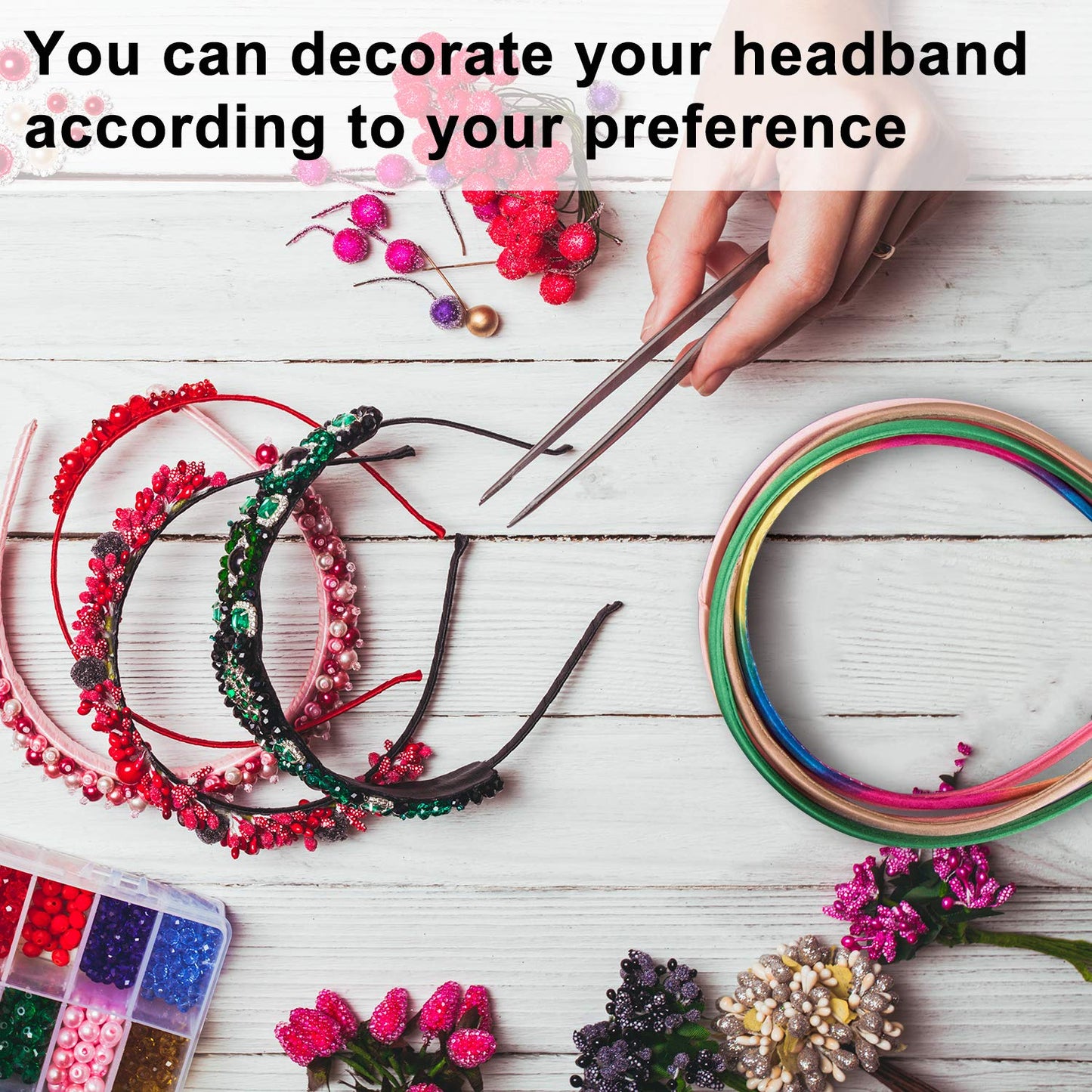 Duufin 30 Pieces Satin Headbands for Girls DIY Craft Headband 1cm Plain Girls Headband Colorful Satin Coverd Headbands, 30 Colors