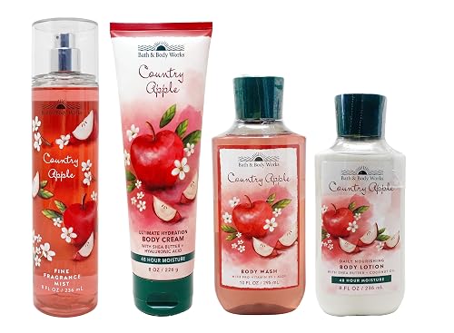 Bath & Body Works COUNTRY APPLE Deluxe Gift Set - Body Lotion - Body Cream - Fragrance Mist & Shower Gel Full Size