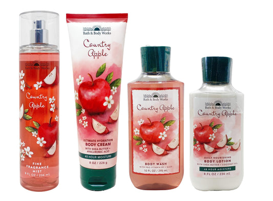 Bath & Body Works COUNTRY APPLE Deluxe Gift Set - Body Lotion - Body Cream - Fragrance Mist & Shower Gel Full Size