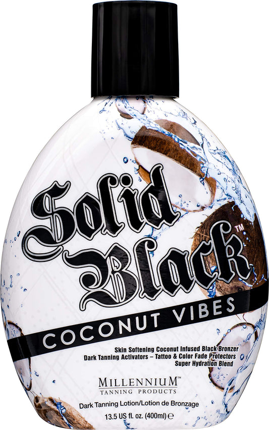 Millennium Tanning Solid Black Coconut Vibes Dark Tanning Lotion with Tattoo & Color Fade Protectors Super Hydration Blend for Indoor and Outdoor