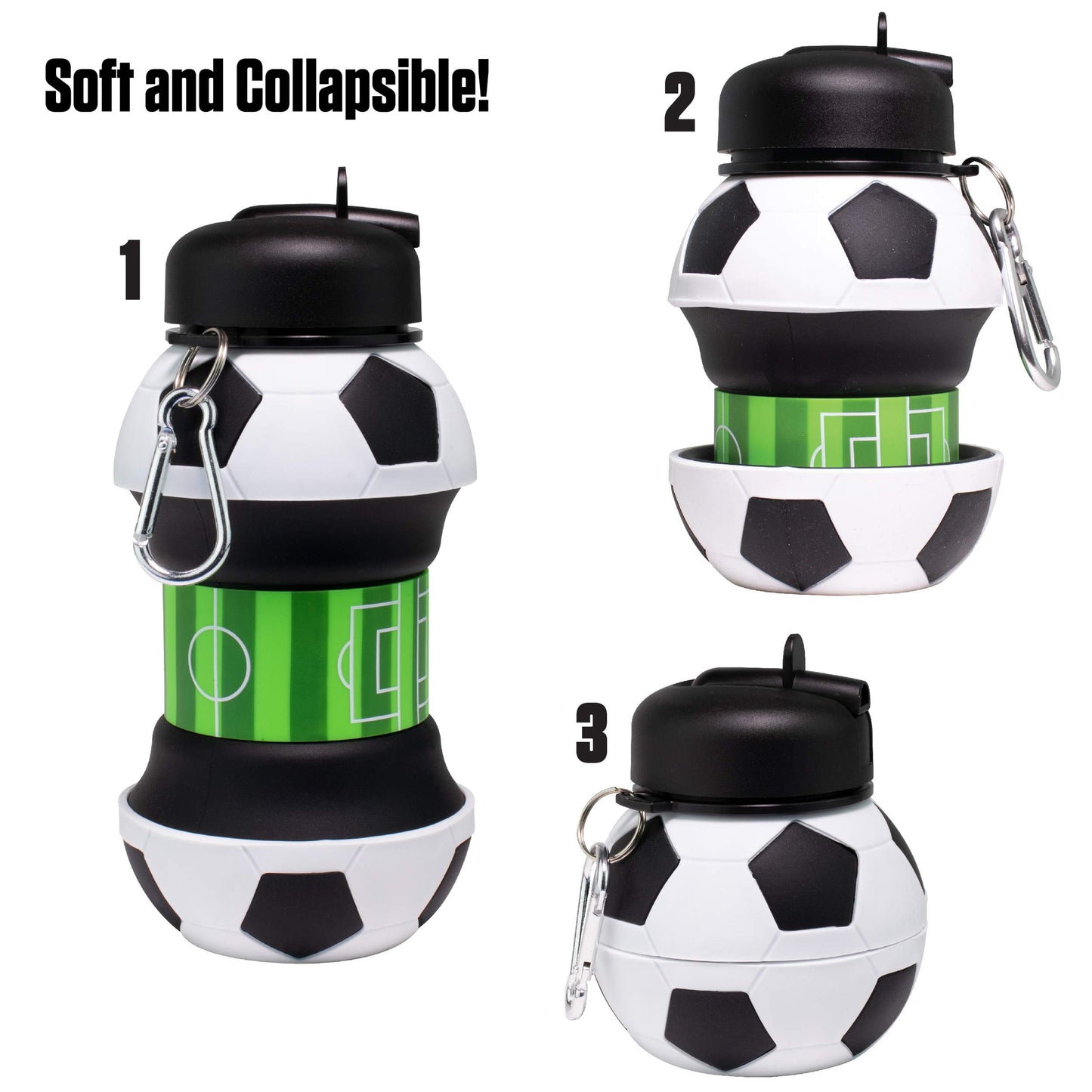 Maccabi Art Clip-On Collapsible BPA-Free Silicone Soccer Ball Water Bottle for Kids, 18 Oz. Size