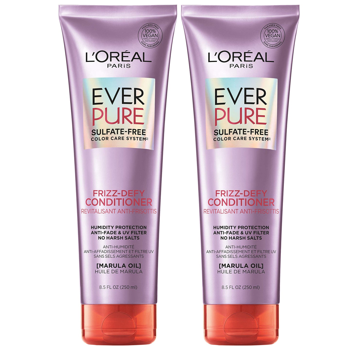 L'Oreal Paris Hair Care EverPure Sulfate Free Frizz Defy Conditioner, with Marula Oil, 2 Count (8.5 Fl; Oz each) (Packaging May Vary)