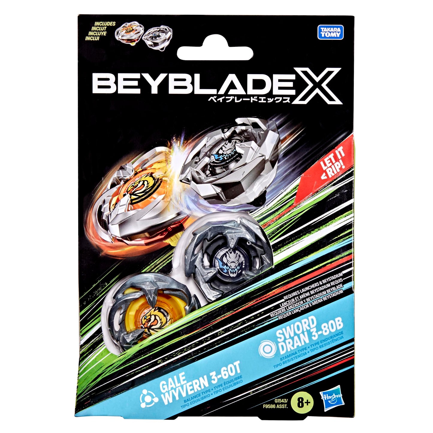 Beyblade X Gale Wyvern 3-60T & Sword Dran 3-80B Dual Pack Set with 2 Right-Spinning Tops; Battle Tops; Games/Toys for Boys & Girls 8+