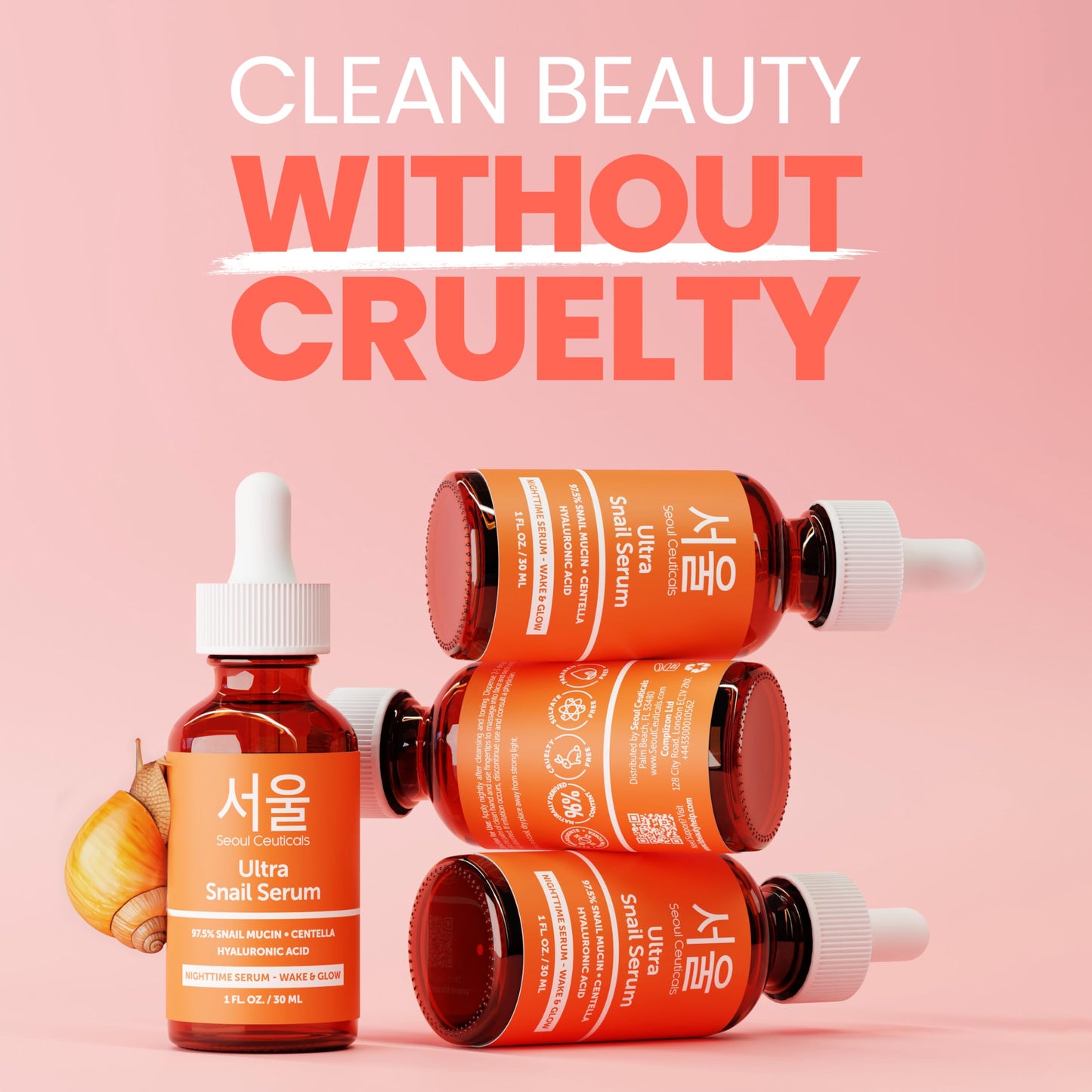 SeoulCeuticals Korean Skin Care 97.5% Snail Mucin Serum - K Beauty Skincare Anti Wrinkle Cica Night Serum Hyaluronic Acid for Face 1oz
