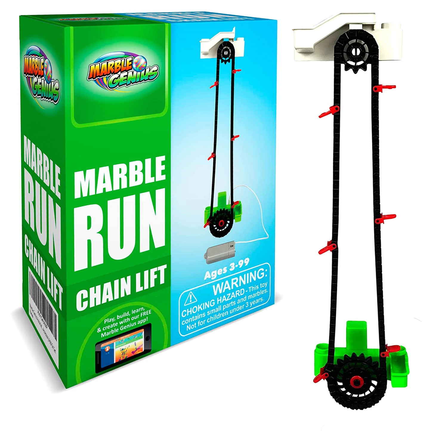 Marble Genius Automatic Chain Lift – Marble Run Accessory Set for Tracks, Mazes & Races, Endless Fun & Creative Marble Racing