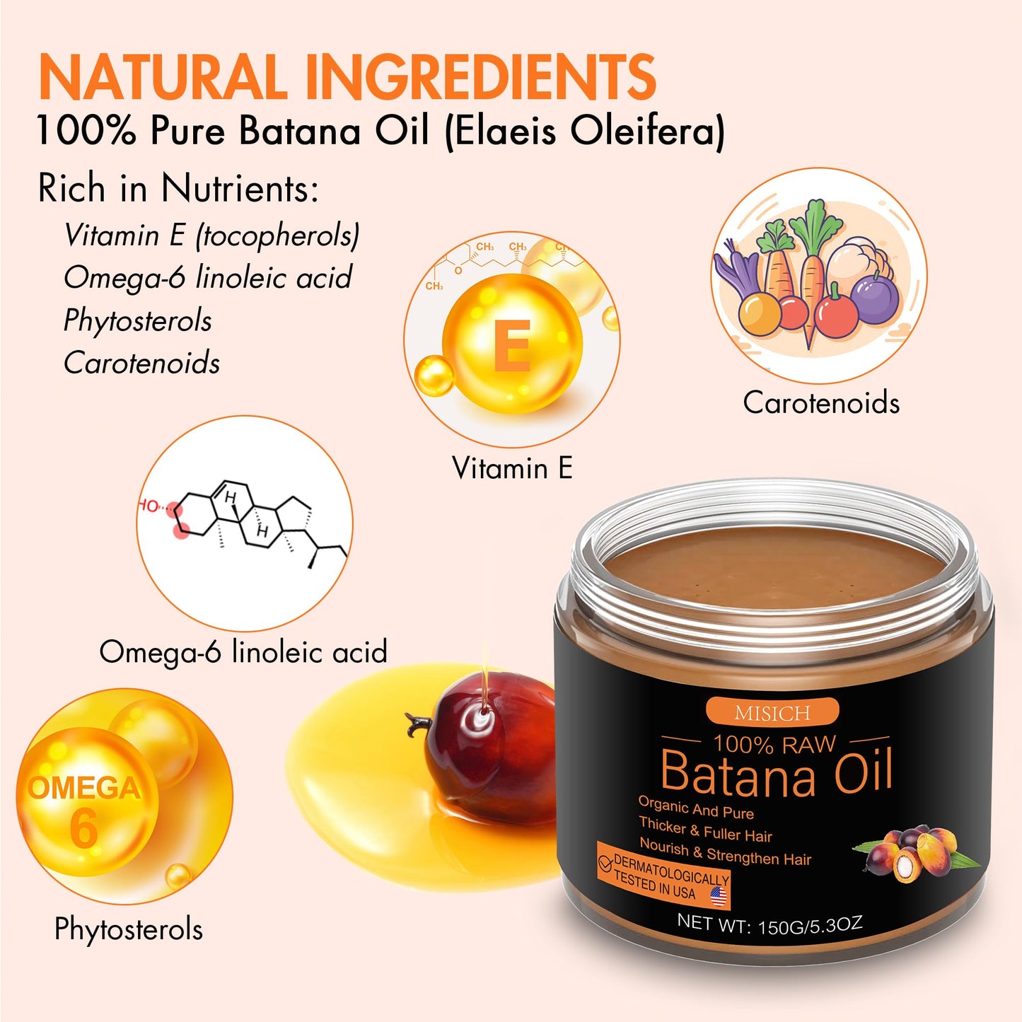 MISICH Raw Batana Oil for Hair Growth, 100% Natural Pure Botana Oil Paste from Honduras, Unrefined Organic Batana Hair Mask for Prevent Hair-Loss Beauty and Personal Care MISICH