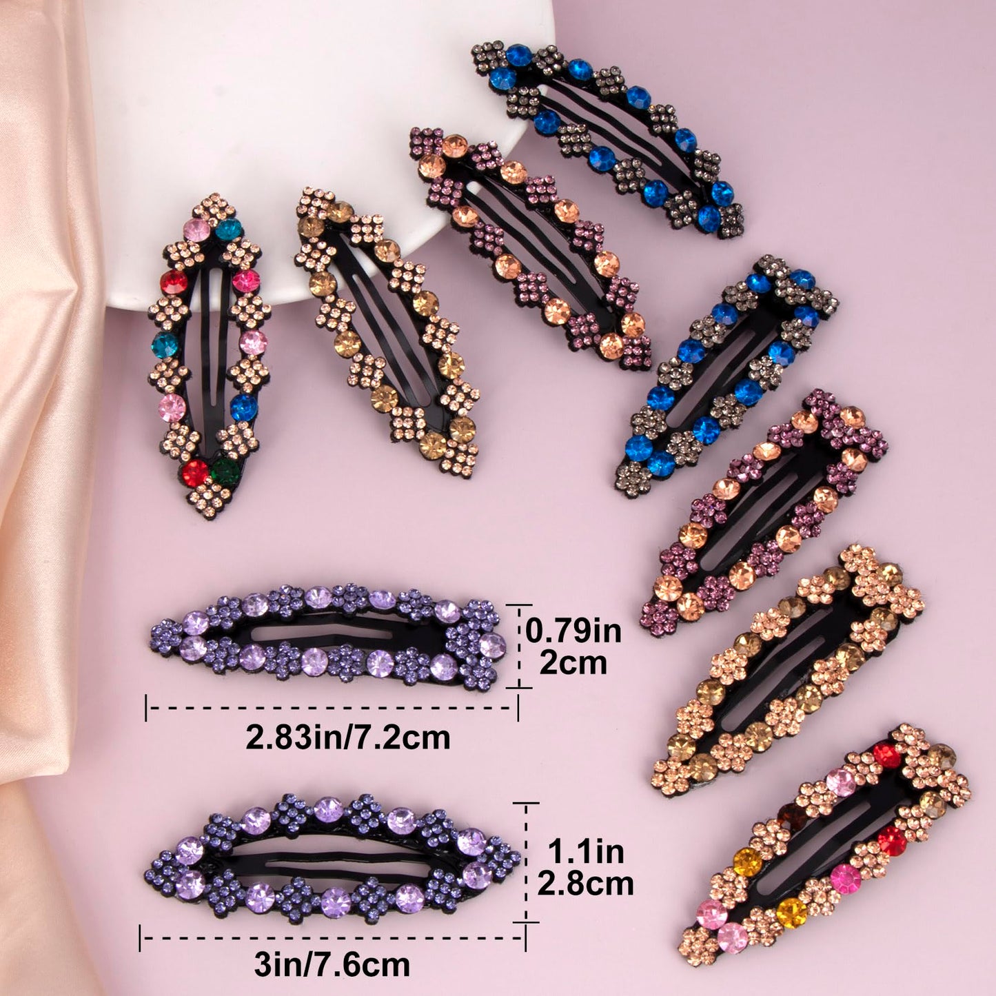 OIIKI Rhinestone Snap Hair Clips for Women 10pcs, Sparkly Glitter Crystal Hair Clips Barrettes Bling Diamond Fancy Hair Snap Clips Hairpins for Girls