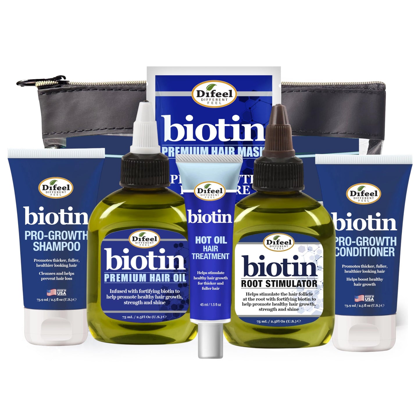 Difeel Biotin Hair Care Travel Set - 6-Piece Shampoo, Conditioner & More Collection - Travel Shampoo & Conditioner Set with Hair Oil, Hair Mask, Hot