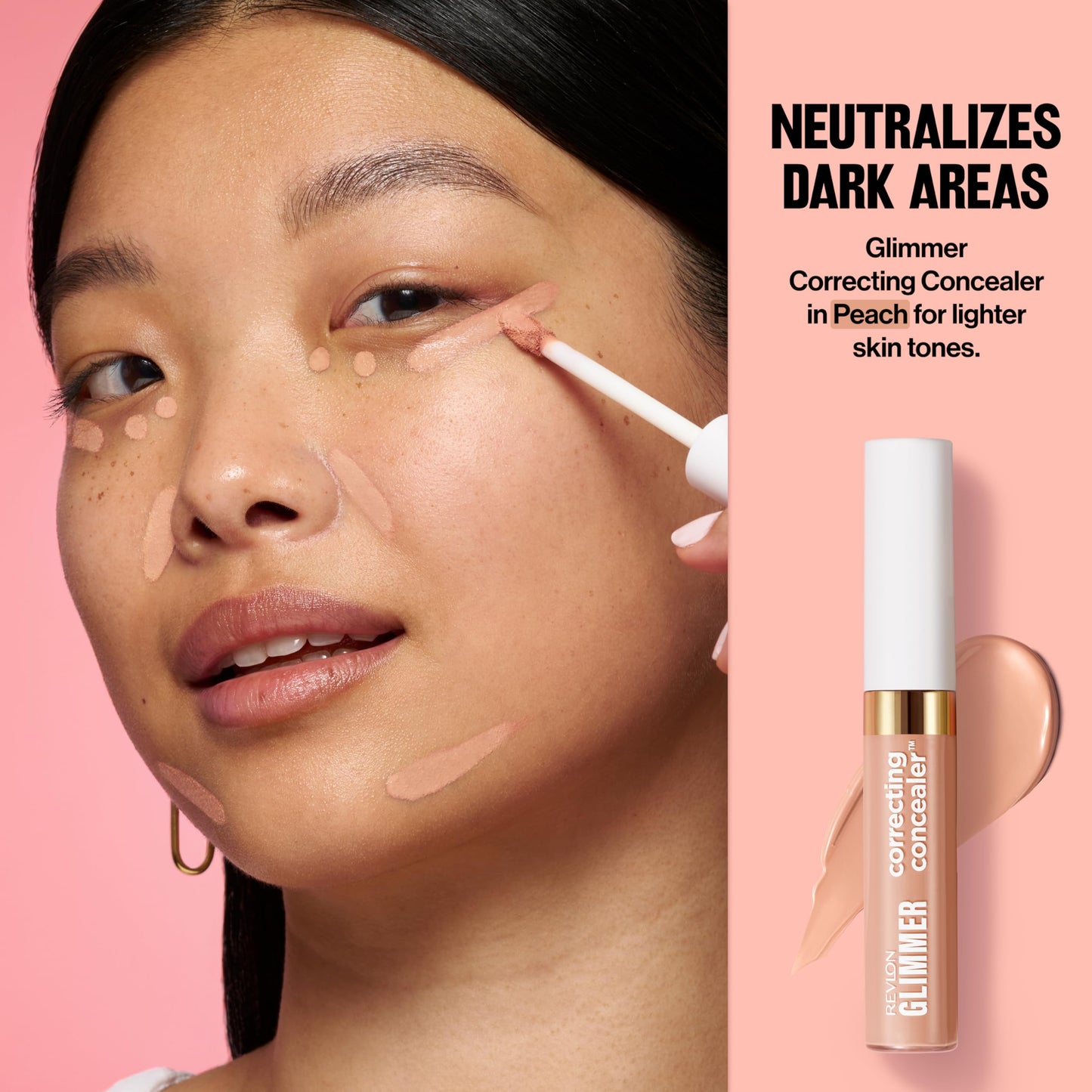 Revlon Glimmer Correcting Concealer, Liquid Under Eye Makeup, Made with Caffeine, Vitamin C, & Stevioside, 101 Peach, 0.3 fl oz