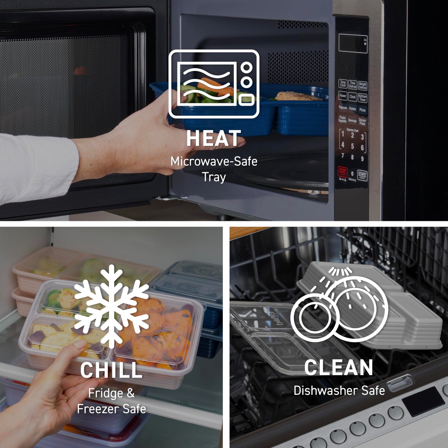 Bentgo Prep - 20-Piece 3-Compartment Reusable Meal Prep Containers with Lids, PFAS & BPA Free Materials, Durable, Microwave, Freezer, & Dishwasher…