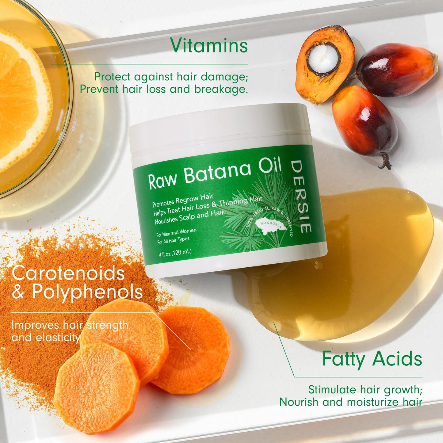 Dersie Batana Oil for Hair Growth: Unrefined Raw Batana Oil Paste Sourced from Honduras - 100% Pure & Organic for Thicker & Stronger Hair - Works as