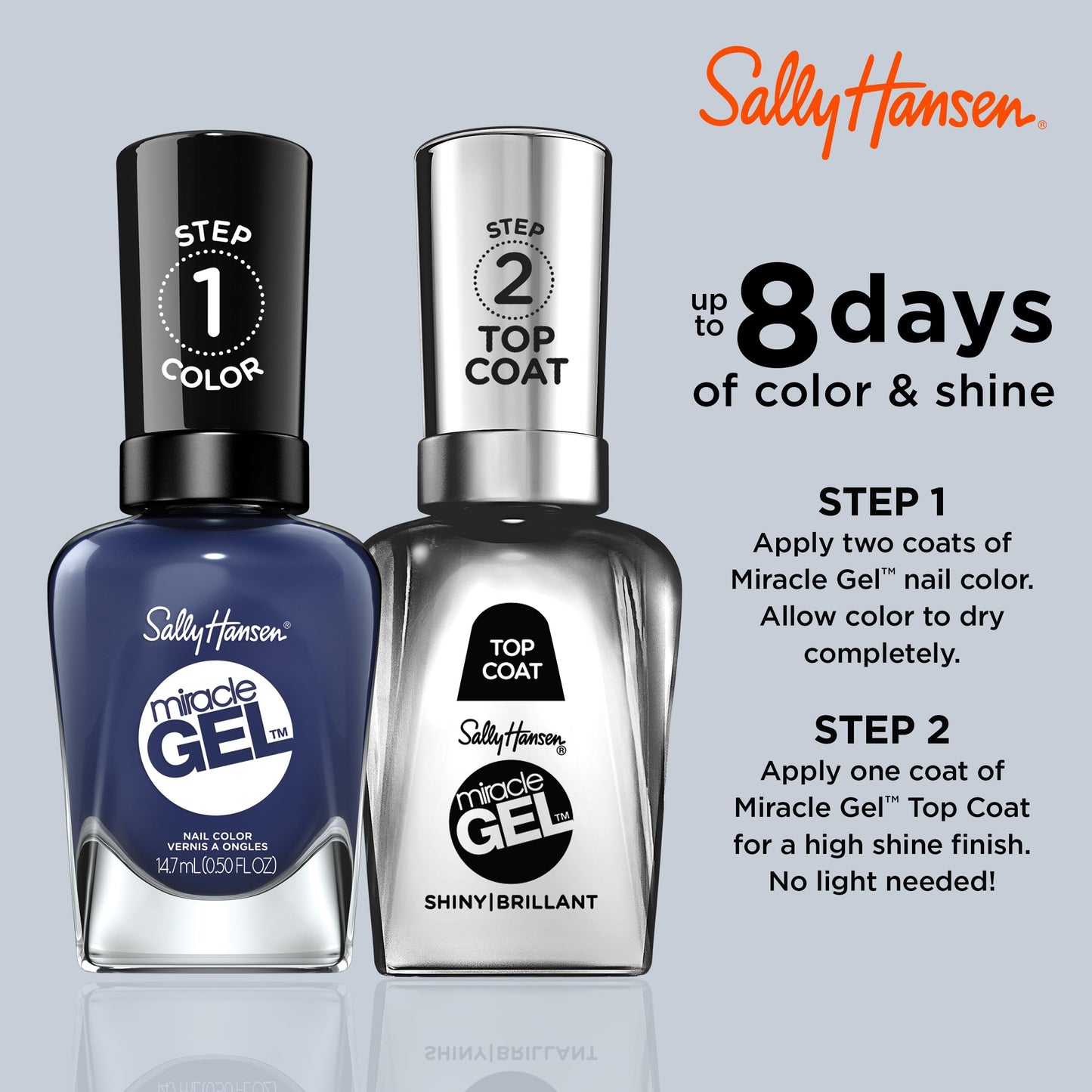 Sally Hansen Miracle Gel Salon Quality Nail Polish | Gel-Like Formula, Two-Step System, No UV Light Needed, Long Lasting | Opaque | 609 Midnight Mod | Beauty & Personal Care Sally Hansen