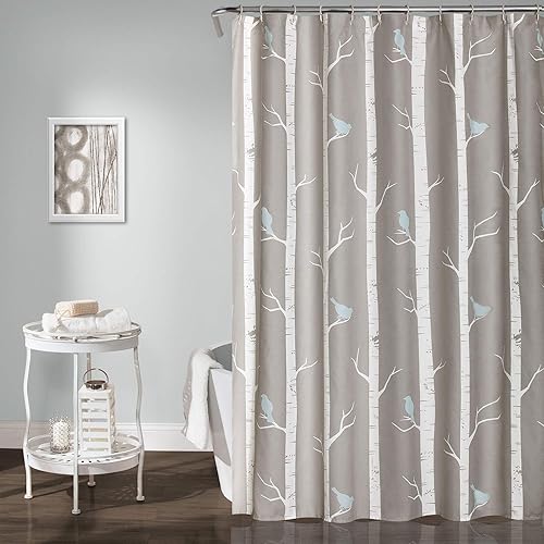 Lush Decor 16T000938 Bird On The Tree Bird on The Tree Shower Curtain, Gray/Blue, 72" x 72"