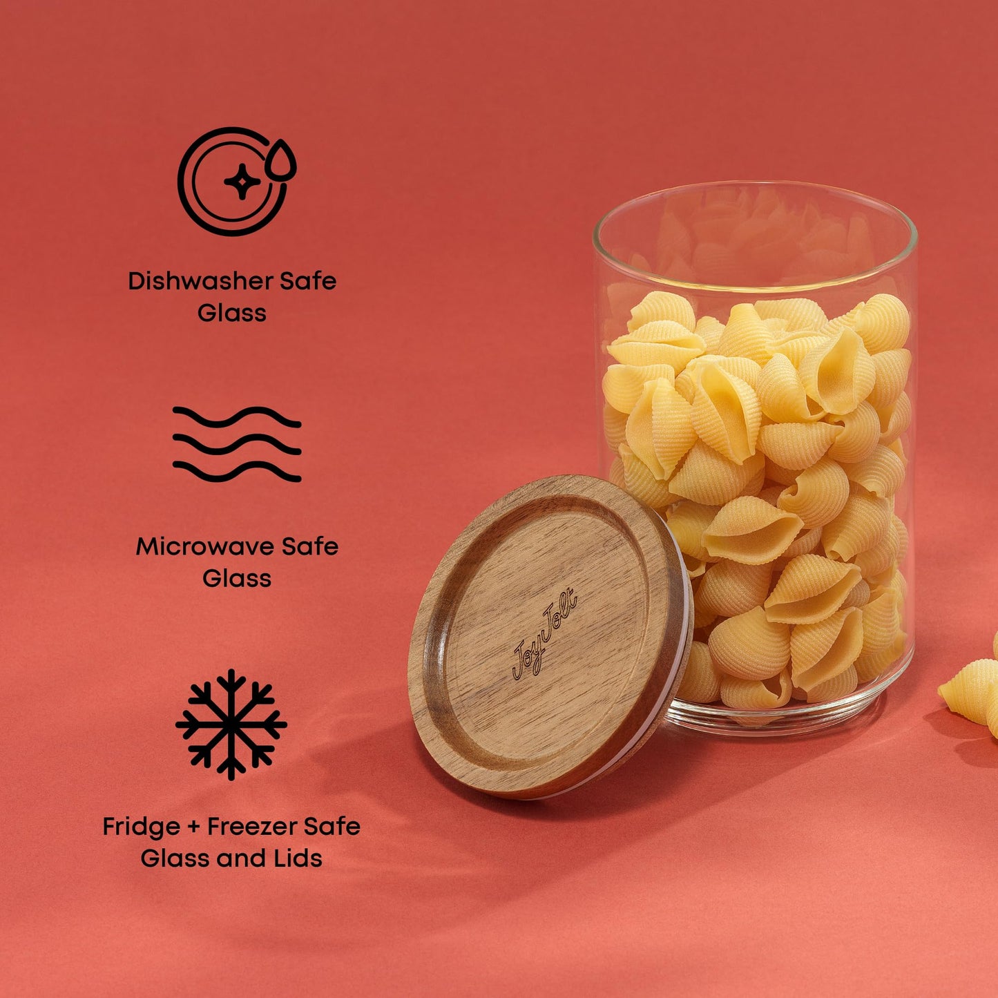 JoyJolt Holden 7-Piece Stackable Glass Storage Containers with Lids, Airtight Food Canister Set with Acacia Wood Lids, Round Stacking Pantry…