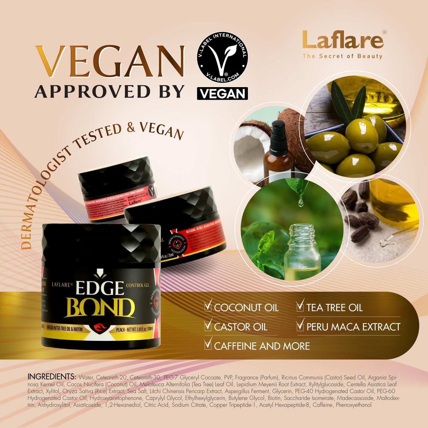 Laflare Edge Control for Black Hair, Natural Hair and Curly Hair. Eco Styling Gel Travel Size 25ml, Edge Wax for Man & Woman (Musk)