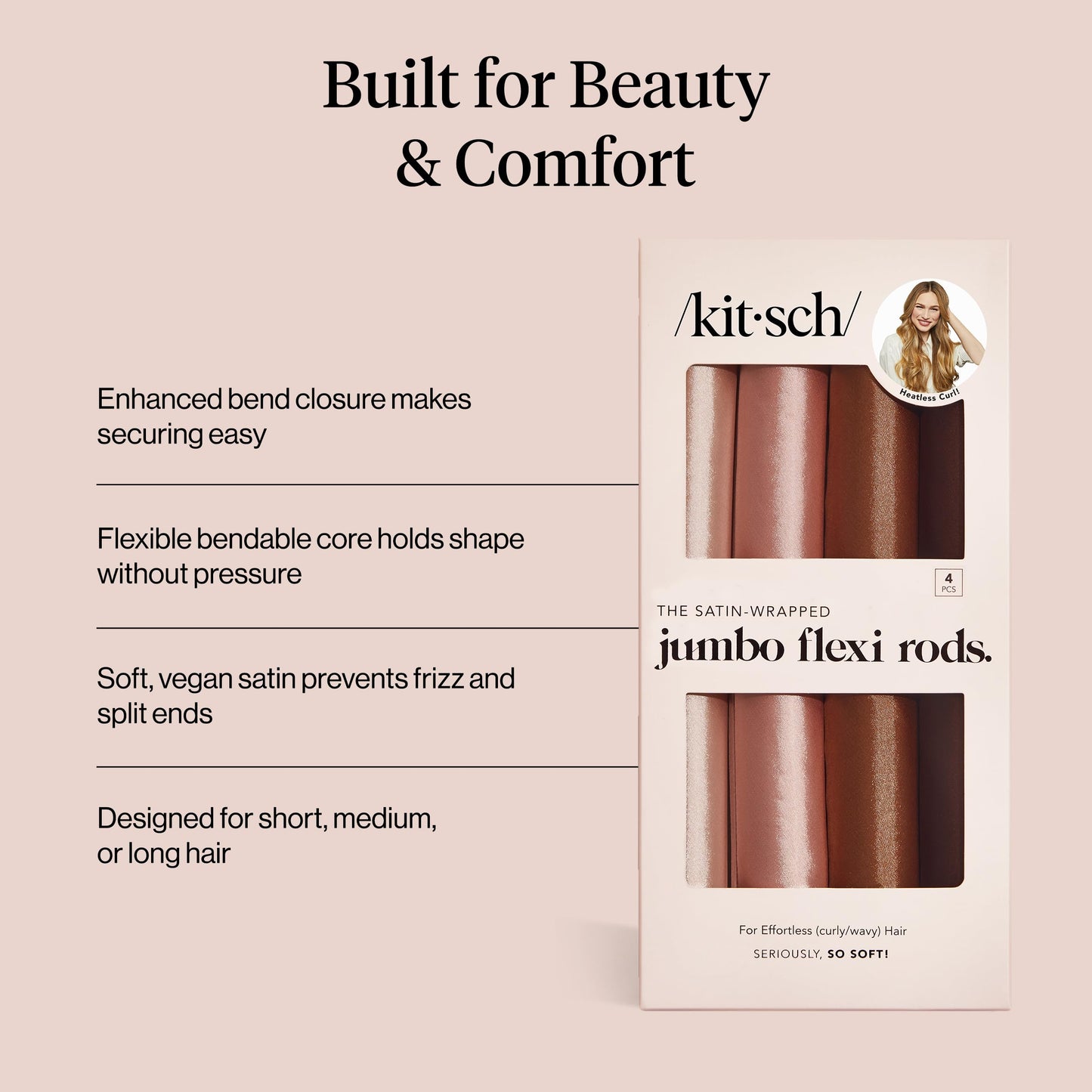 Kitsch Satin Jumbo Flexi Rods, Heatless Curling Rods - No Heat Curls Overnight, Comfortable Hair Curlers to Sleep In for Frizz-Free and No Heat Damage Beauty and Personal Care Kitsch