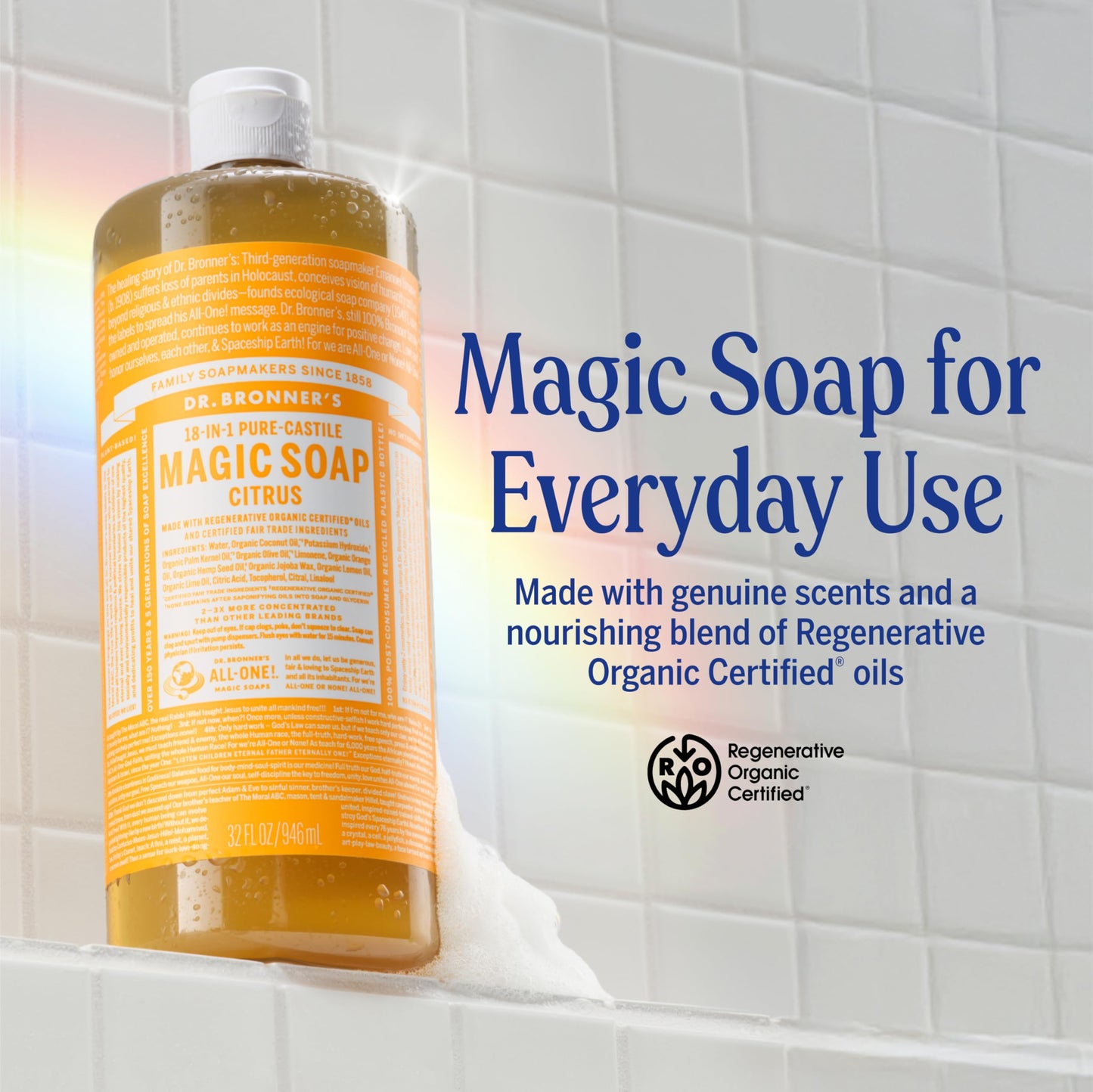 Dr. Bronner's Pure-Castile Magic Liquid Soap - Made with Organic Oils 32 oz (3-Pack) Almond, Citrus, Tea Tree, Body Wash, Face, Dish, Laundry, Pet