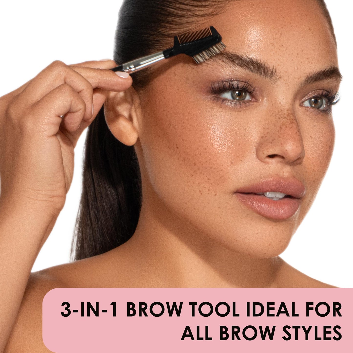 JAPONESQUE Brow & Lash Shaper with 3 Different Spoolie Brushes, for Separating Lashes, Eliminating Mascara Clumps, and Grooming and Shaping Brows