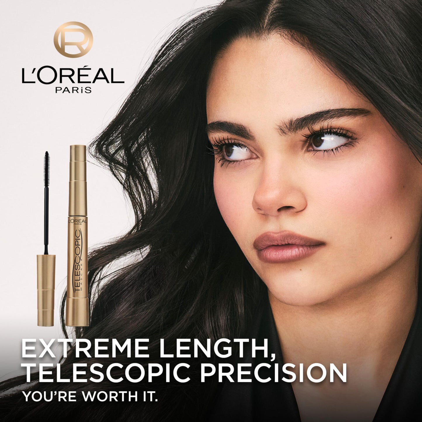 L'Oreal Paris Makeup Telescopic Original Lengthening, Lash Separating Mascara with Dual Precision Brush, Washable, Blackest Black, 0.27 Fl Oz., 1