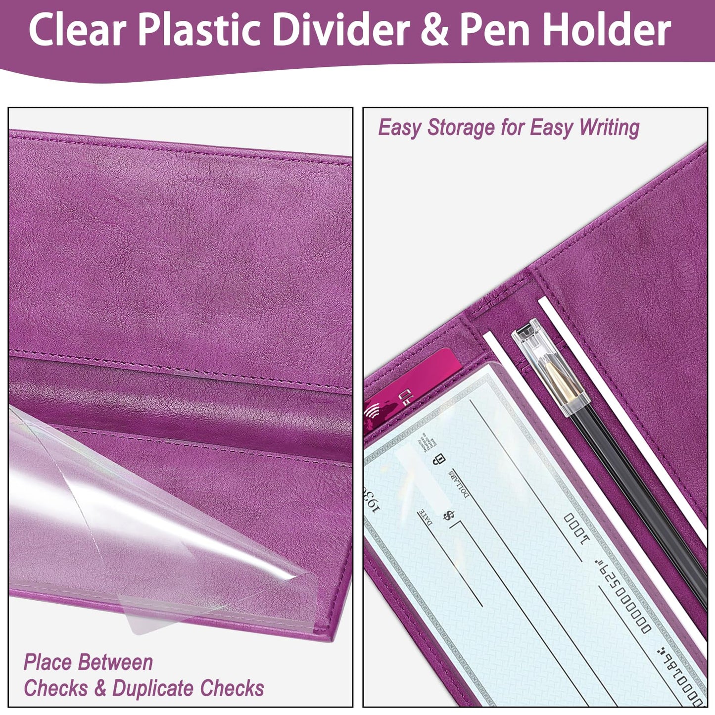 Lli Cufite Leather Checkbook Cover For Top & Side Tear Registers Duplicate Checks With Plastic Insert Flap Card Holder Pen Hoop Slim Wallet Men Women