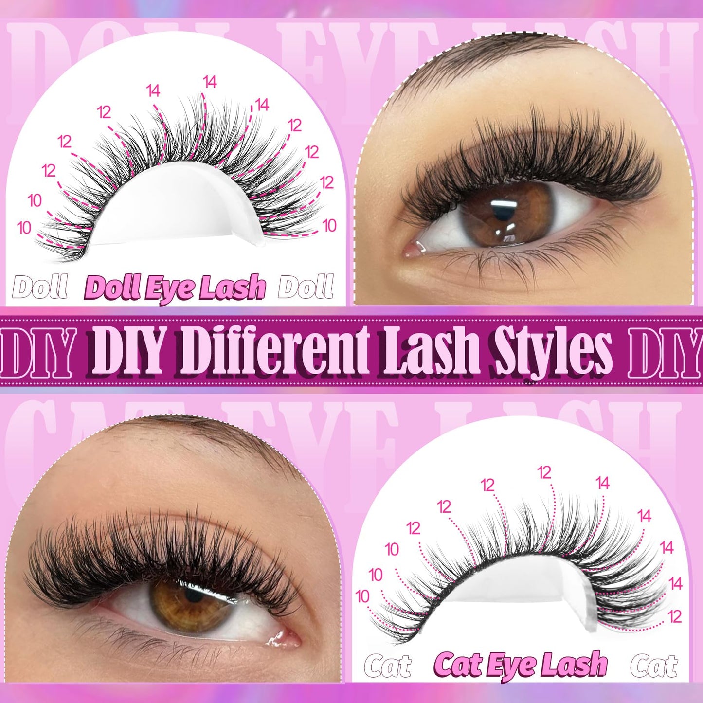 Yawamica Wispy Lash Clusters Natural Eyelash Extension 10-14mm Fluffy Eyelash Clusters CC Curly Individual Lashes Cluster Eyelash Extensions 40D Beauty and Personal Care Yawamica