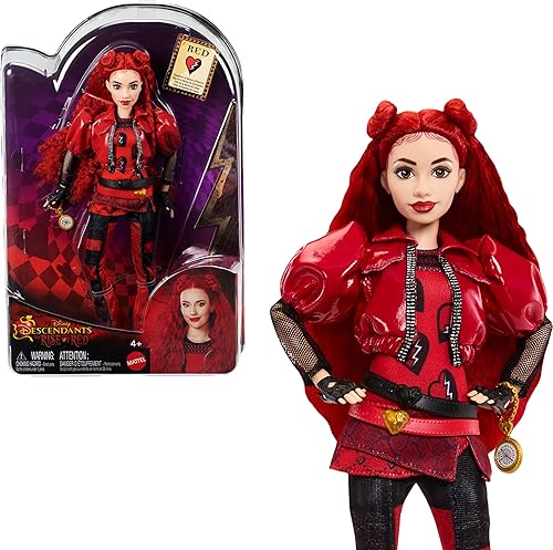 Mattel Disney Descendants: The Rise of Red Fashion Doll & Accessory - Red, Daughter of Queen of Hearts with Movie-Inspired Clothes & Pocket Watch