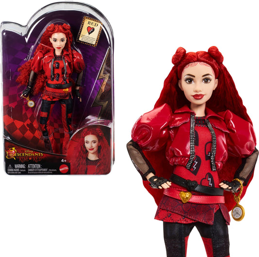 Mattel Disney Descendants: The Rise of Red Fashion Doll & Accessory - Red, Daughter of Queen of Hearts with Movie-Inspired Clothes & Pocket Watch