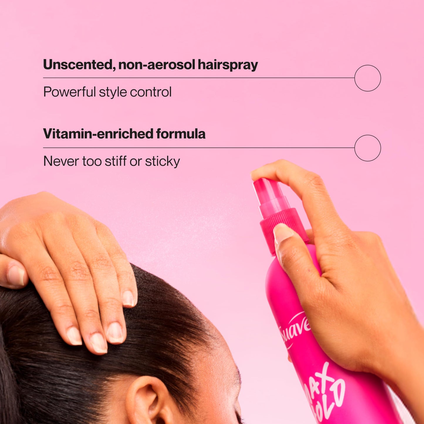 Suave Max Hold Unscented Non-Aerosol Hairspray, Strong Hold, Lightweight, Not Sticky or Stiff, For Smooth, Frizz-Free Styles, All Hair Types, 11 FL OZ