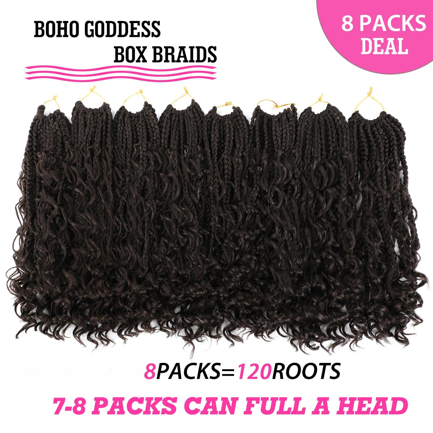 Wodun 14inch Goddess Box Braids Crochet Hair Pre Looped Box-Braids Crochet-Hair with Curly Ends For Black Women Synthetic 3X Bohemian Box Braiding