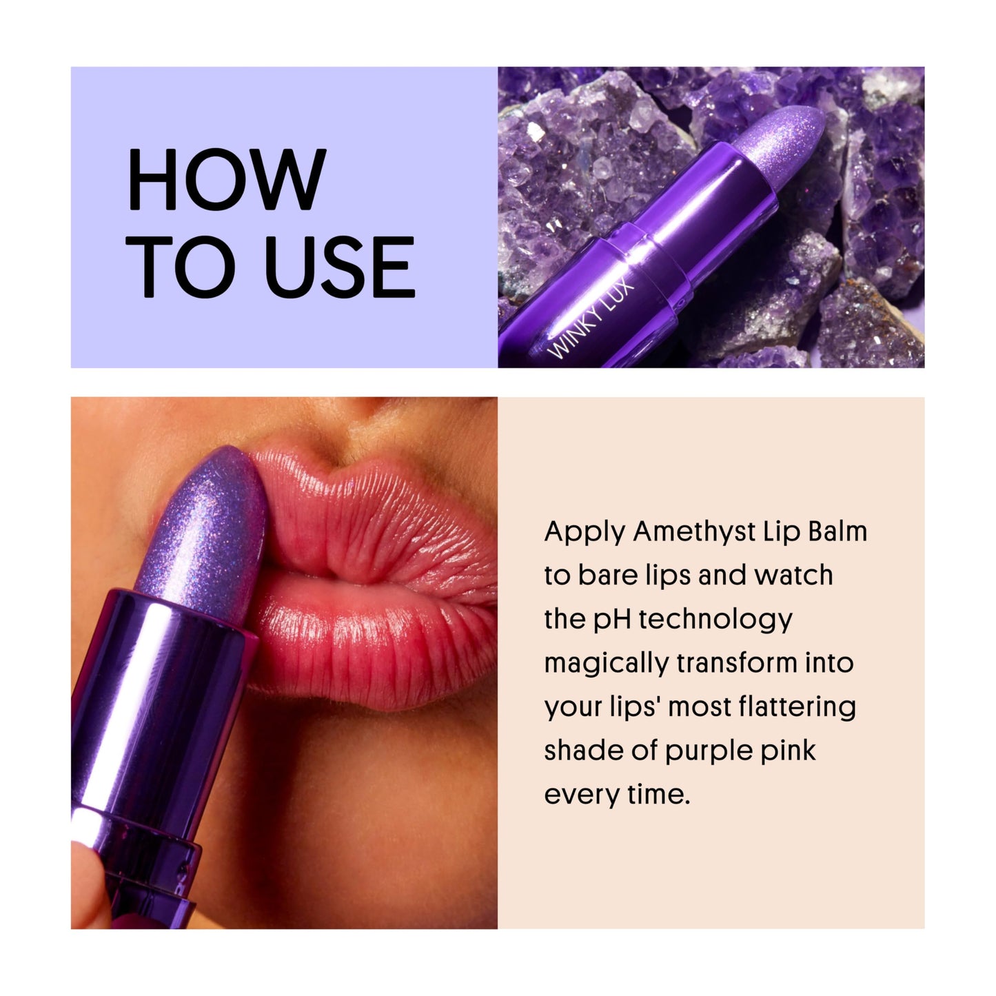 Winky Lux Amethyst Glimmer Balm - Nourishing pH Lip Balm with Color Changing Tint, Hydrating Ceramides Soften Lips, Coconut Scent