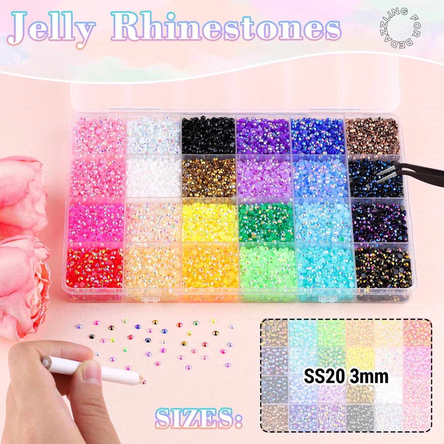 BELLEBOOST 35000PCS Jelly Bedazzler Kit with Rhinestones, 3mm Flatback Gems for Bedazzling, Multicolor Bedazzle Kit with B7000 Jewelry Glue and Gem Beauty and Personal Care BELLEBOOST