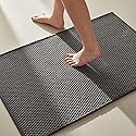 TYUU Bathroom Rugs Non Slip Washable, Super Absorbent Thin Bath Mat Small Quick Dry Low Pile Bathroom Rug, Dark Grey 16"x24"