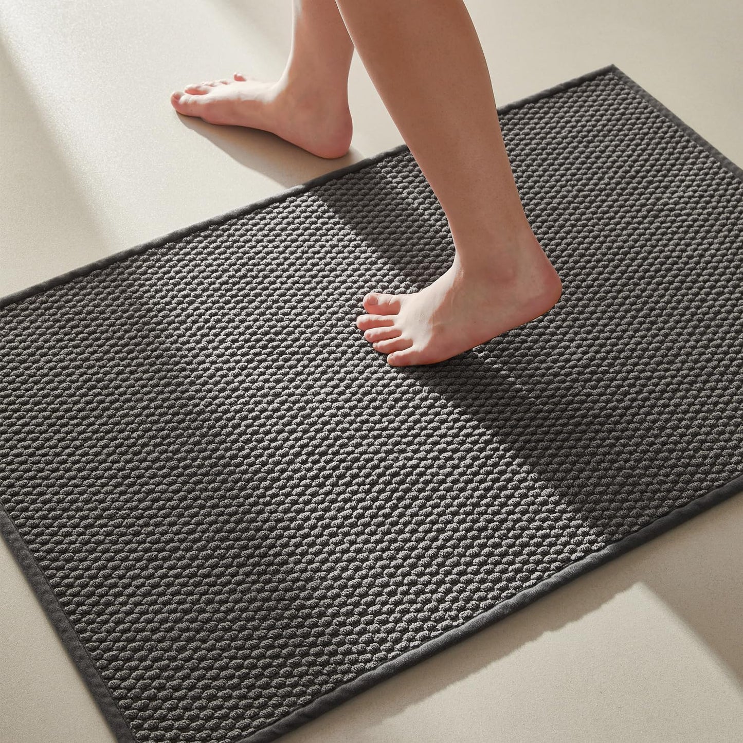 TYUU Bathroom Rugs Non Slip Washable, Super Absorbent Thin Bath Mat Small Quick Dry Low Pile Bathroom Rug, Dark Grey 16"x24"