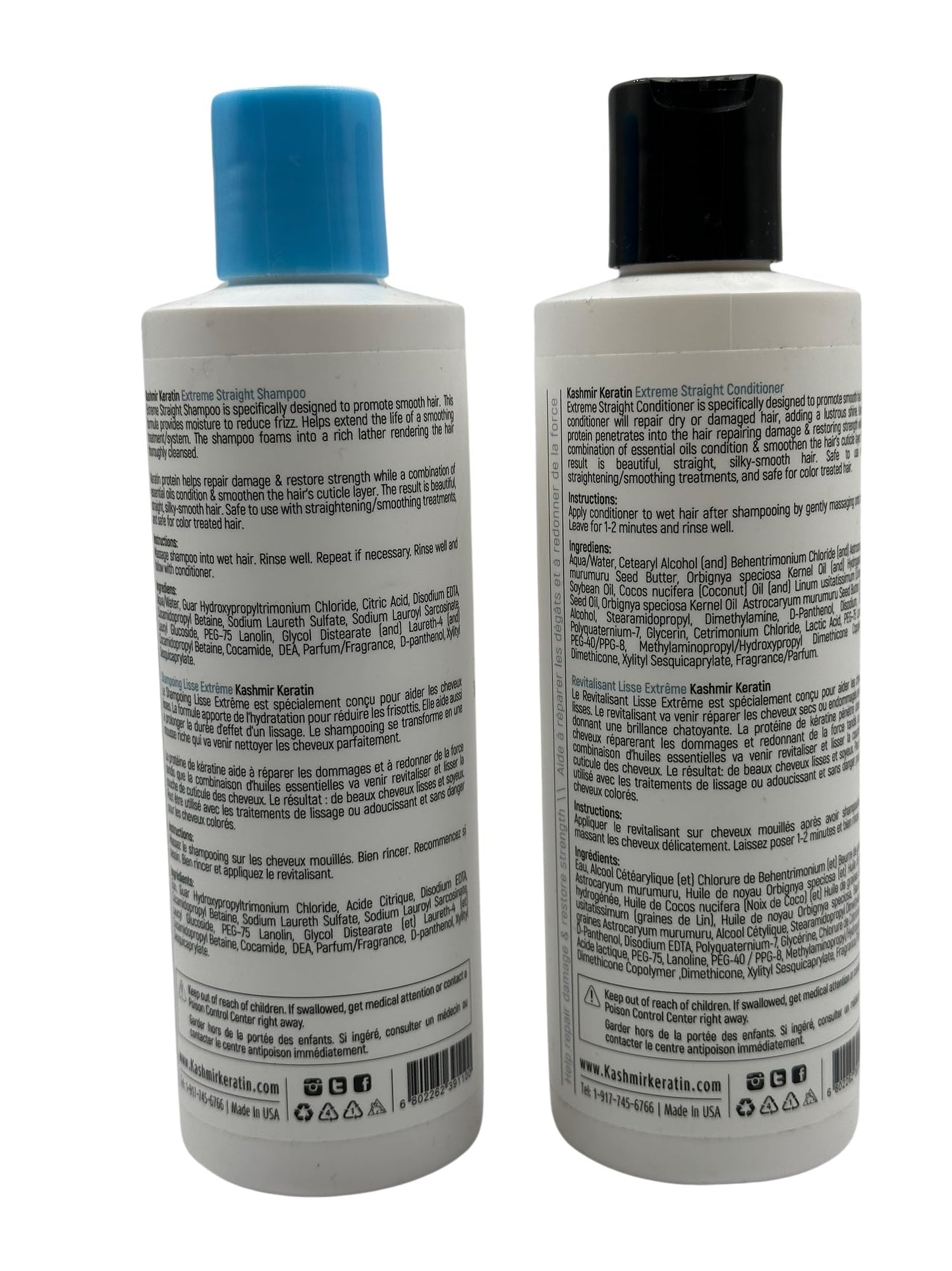 Bundle 3 Items: Extreme Straight Keratin Shampoo 8 oz, Extreme Straight Keratin Conditioner 8oz and Paddle Brush, Frizz Free & Control, Sulfate Free