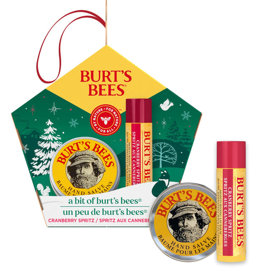 Burt's Bees A Bit of Burt's Bees Cranberry Spritz Lip Balm and Hand Salve Gift Set, Natural Origin Skin Care and Lip Care, 2-Piece Set, 0.15 oz./0.3