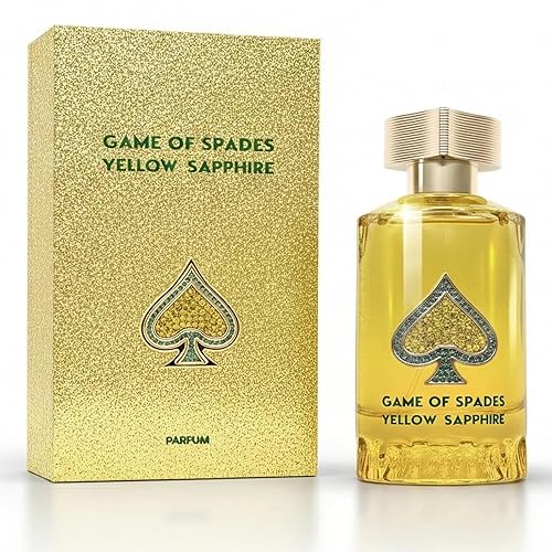 Jo Milano Game of Spades Yellow Sapphire Parfum Spray | 3.4 oz (100ml) | Amber, Sweet, Musky, Rose, Oud, Floral Scent | Long Lasting Fragrance for Men
