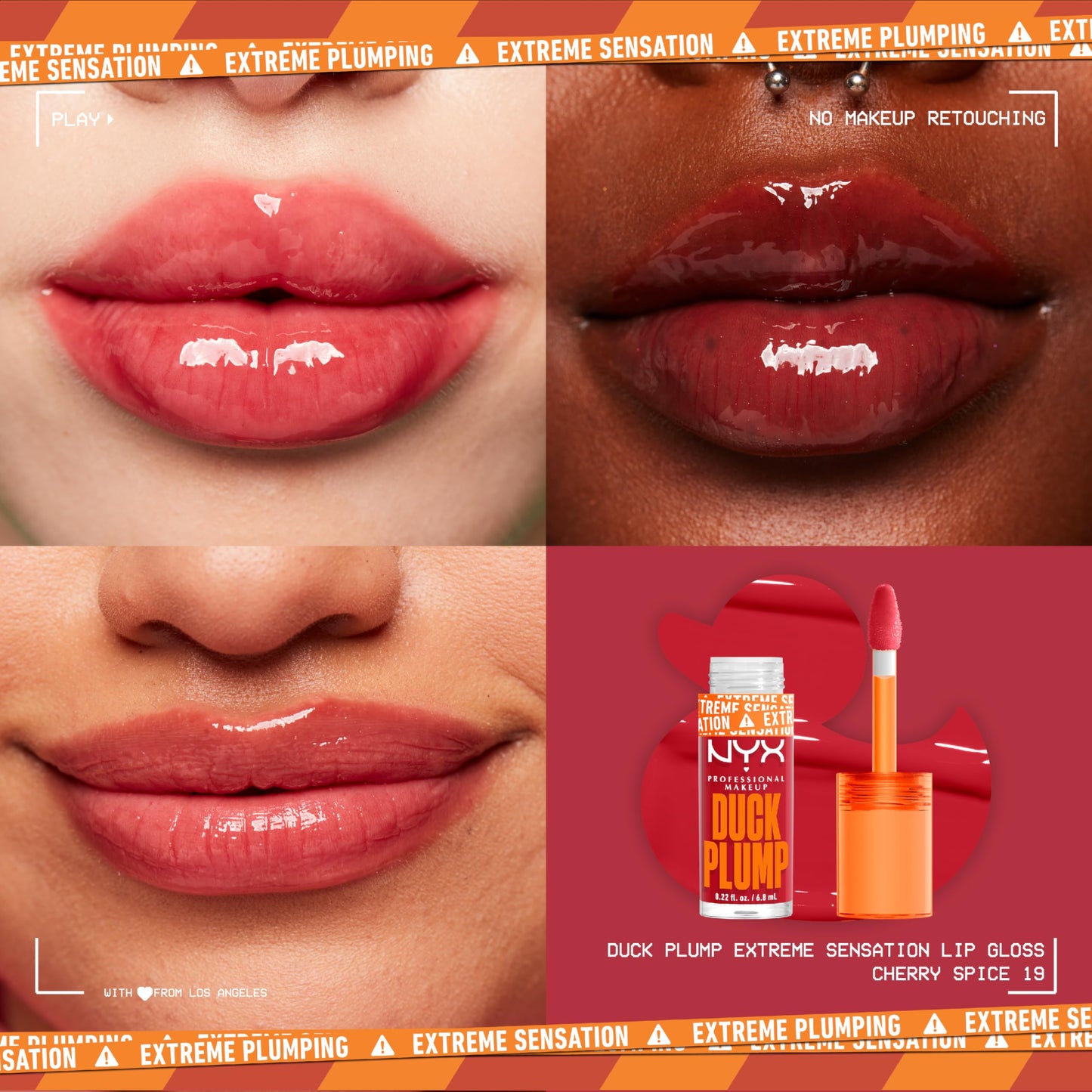 NYX PROFESSIONAL MAKEUP Duck Plump High Pigment Plumping Lip Gloss with Spicy Ginger, Vegan Lip Makeup - Cherry Spice (Transparent Red)