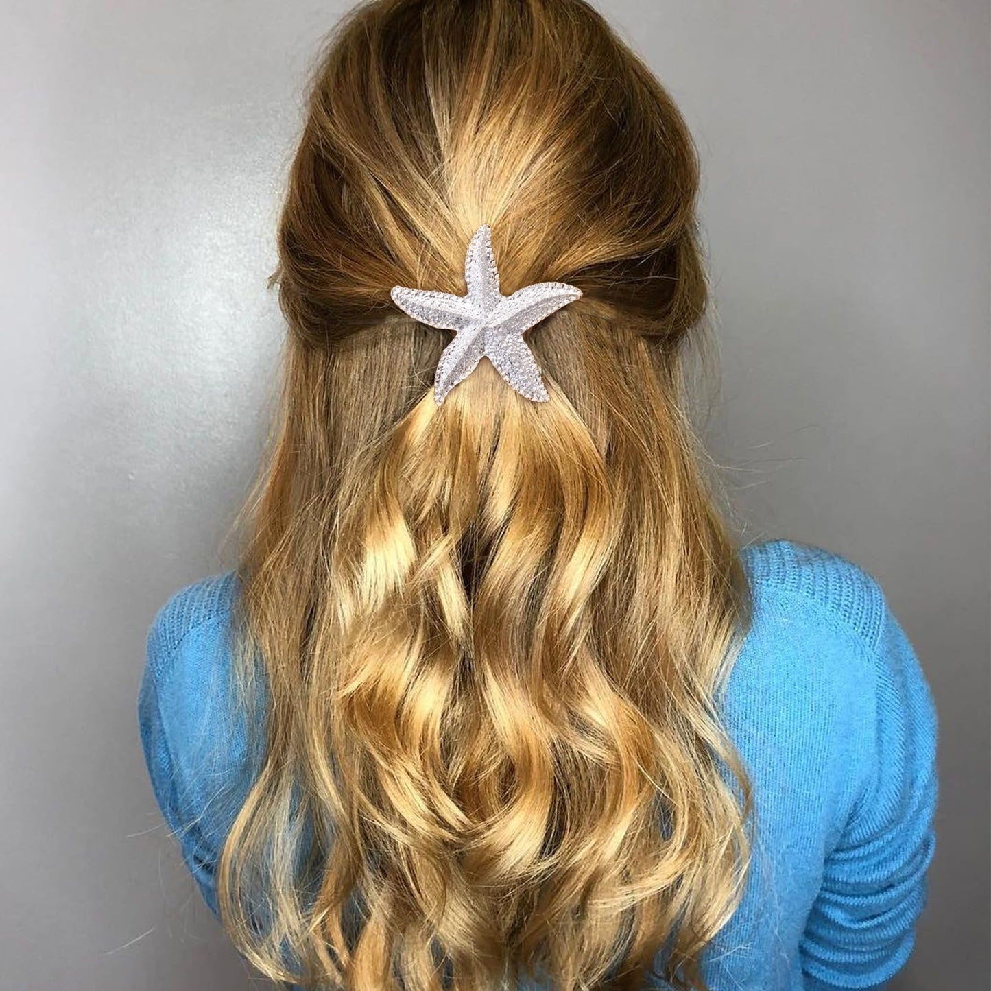 HINZIC 6PCS Starfish Hair Clips, Mermaid Sea Star Ponytail Holder Gold Silver Glitter Bangs Side Barrettes Hair Accessories for Women Halloween