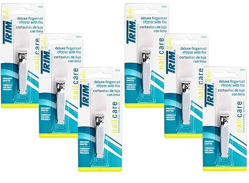 Trim Deluxe Fingernail Clipper with Nail File - Durable Stainless Steel Nail Cutter for Precise Trimming, (Pack of 6)