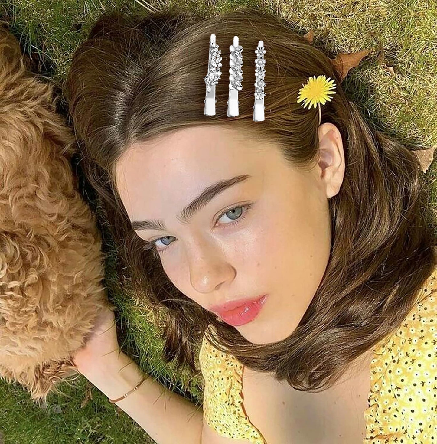 Rhinestone Alligator Hair Clips Duckbill Hairpins Flower Hair Barrettes for Women Hair Styling Tools Hair Accessories 4PCS (Silver)