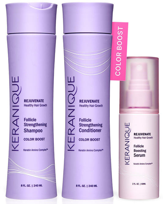 Keranique Color Treated Shampoo and Conditioner Set with Follicle Booster Hair Serum - Keratin Enriched Color Boost Set w/Shampoo, Conditioner