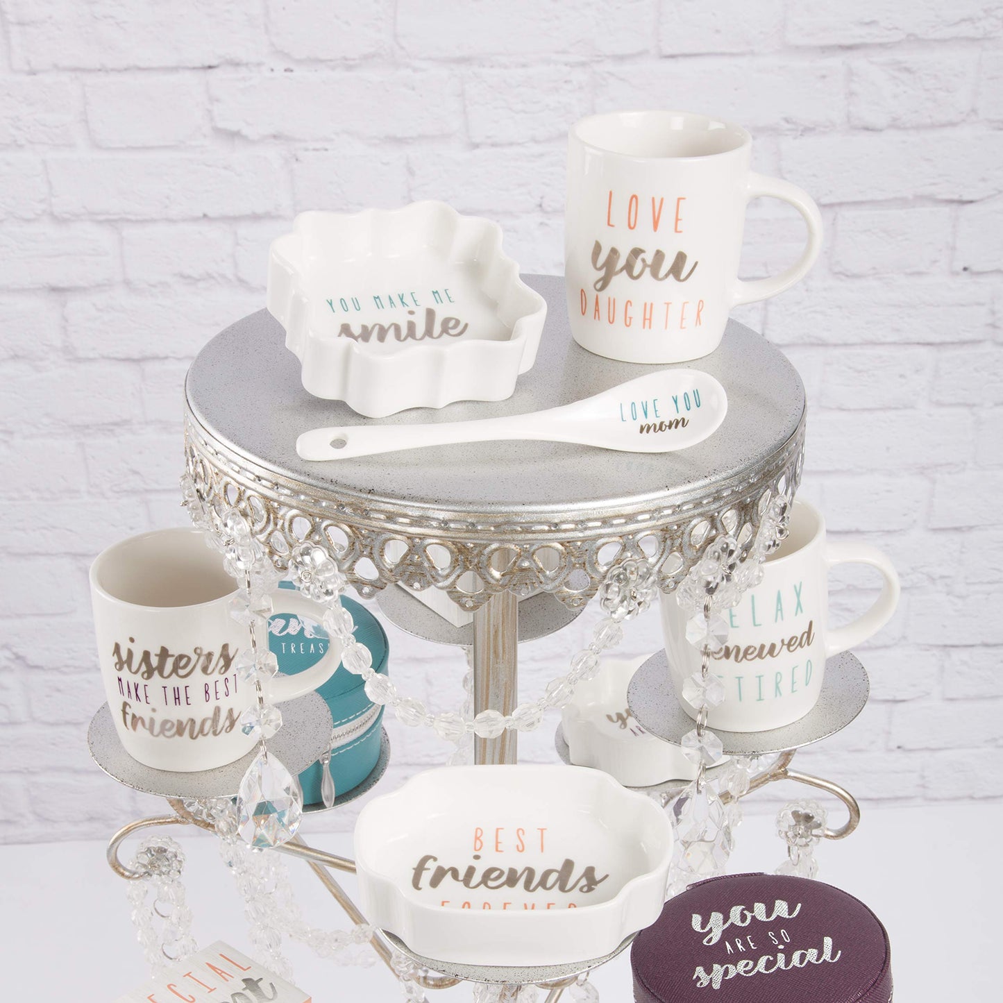 Pavilion Gift Company - You Make Me Smile - Teal & Silver - 3 Inch Mini Jewelry Dish with Gift Box